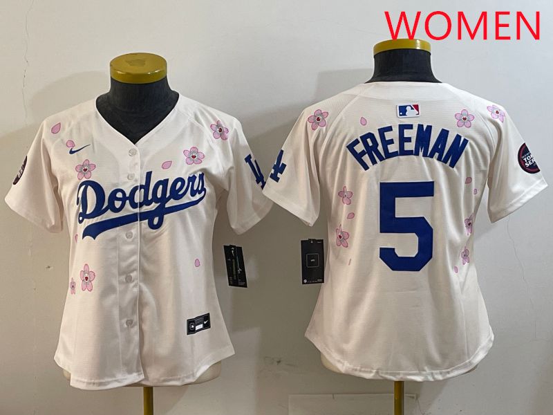 Women Los Angeles Dodgers #5 Freeman Cream Sakura Edition 2025 Nike MLB Jersey style 1